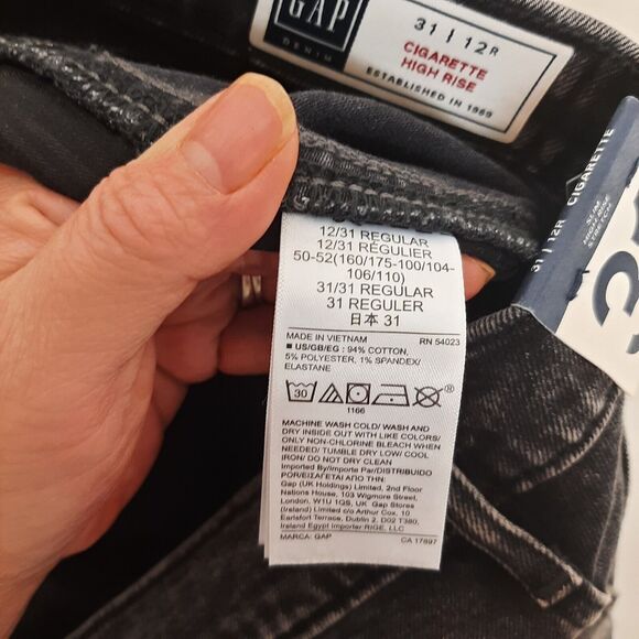 Gap Jeans Women 31/12R Cigarette High Rise Slim Stretch Washed Black 26" Inseam - Picture 8 of 10